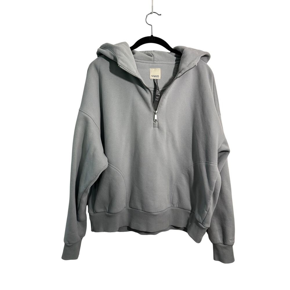 Vuori Women Pullover Half Zip Hoodie Gray Organic Cotton Blend Large